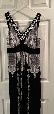 Style & Co Maxi Dress Size M  B&W Embellished Free Shipping!