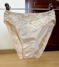 Vintage Silky Nylon Hi Cut Panty Sheer Floral Lace Bikini Briefs Hips 38-41"