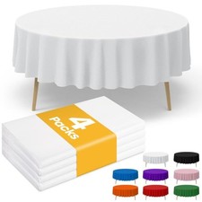 Niuara White Plastic Table Cloth - 4 Pack 84" Round Disposable Tablecloths fo...