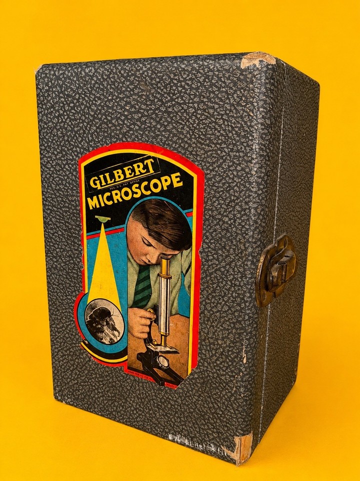 A classic Gilbert microscope in its original case — a nostalgic piece of mid-century science that still looks incredible on a shelf.
