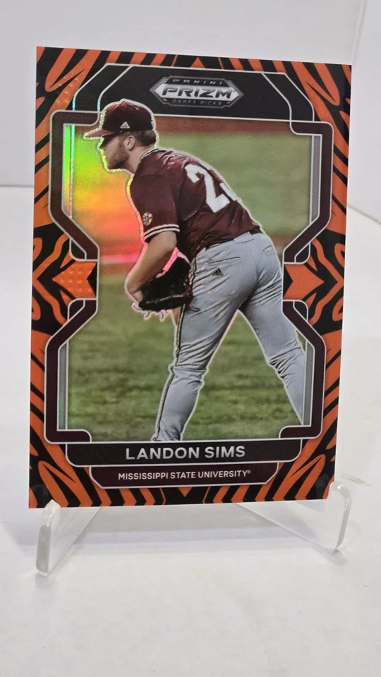 🚨2022 Prizm Landon Sims RC⚾️CHROME TIGERSTRIPE REFRACTOR NUMBERED 47/99🚨SP🚨🚨 - Image 4 of 4