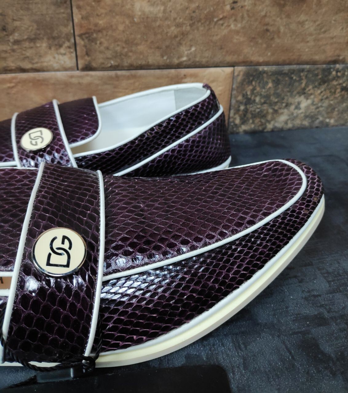 Python Skin Loafers Dolce & Gabbana Vintage Authentic Men's Loafers Purple Python Skin Size ...