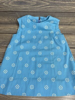 Vtg Baby Clothes Handmade Girls Tank Dress Blue White Embroidered Flowers 16 