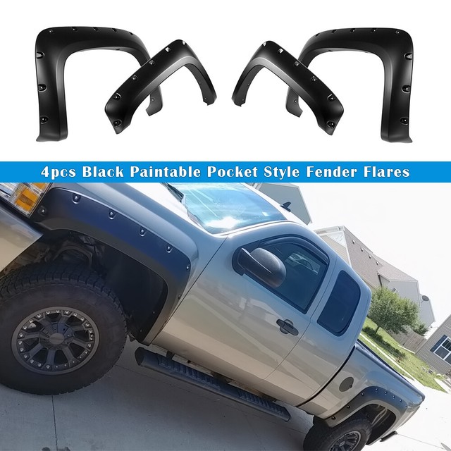 4PCSet Black Fender Flares for 20072014 Chevrolet Silverado 1500 2500