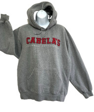 Cabela's Hooded Sweatshirt M Reg Gray Red Embroidered Logo Pocket Heavy Cotton