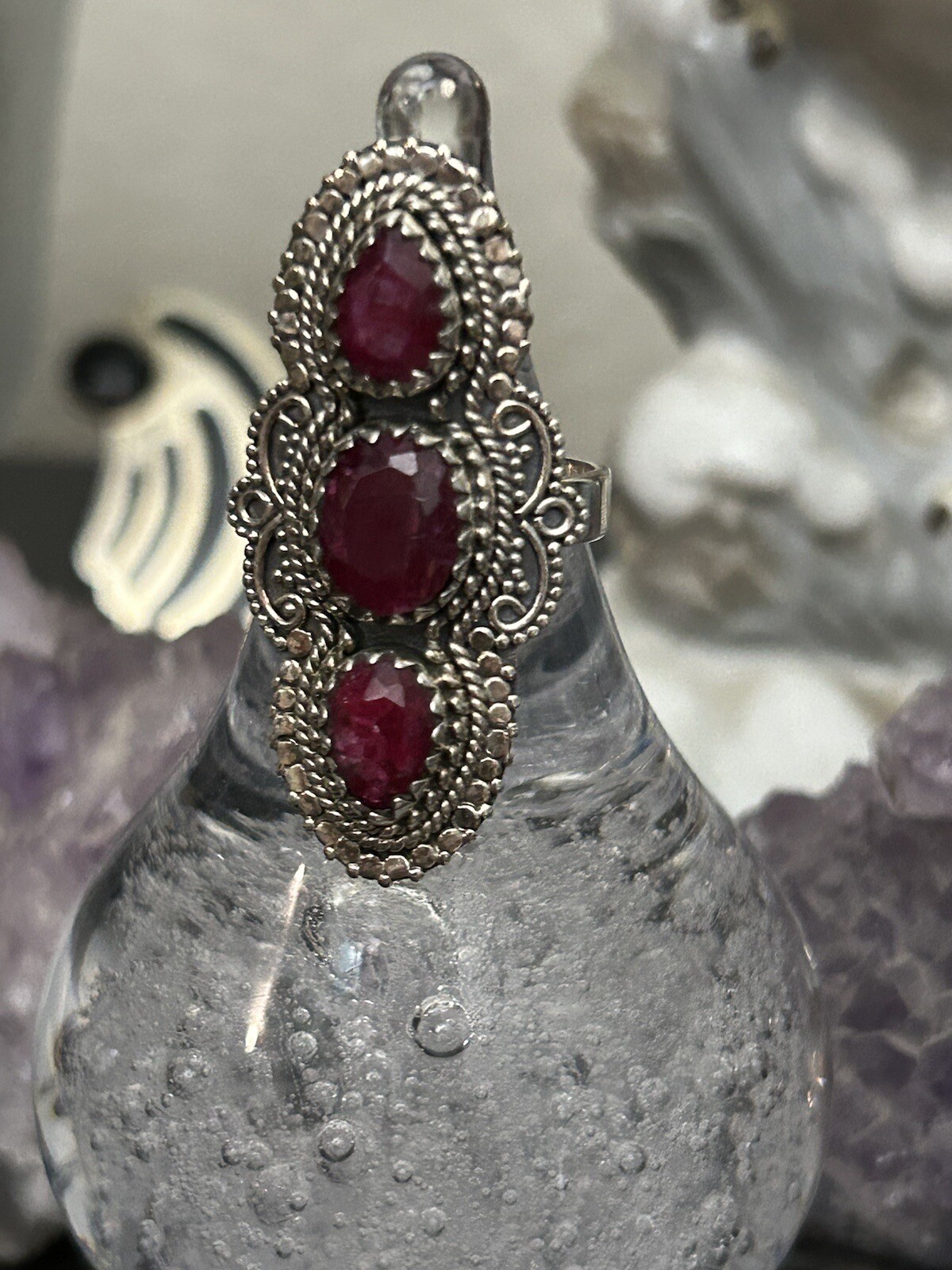 Three Stone Natural Ruby Ring Sterling Silver Siz… - image 10