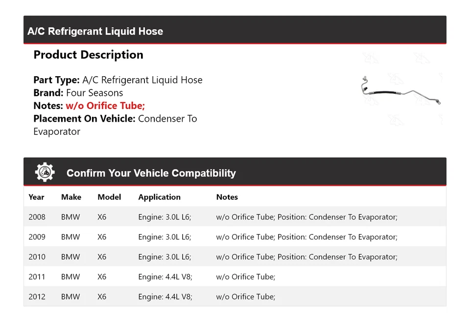 Manguera de líquido refrigerante aire acondicionado BMW X6 2008-2012 4 estaciones 2009 2010 2011 Foto 2 de 4