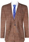 Mens 3 Piece Wool Suit Oak Brown Tweed Herringbone Check Peaky Blinders Gatsby