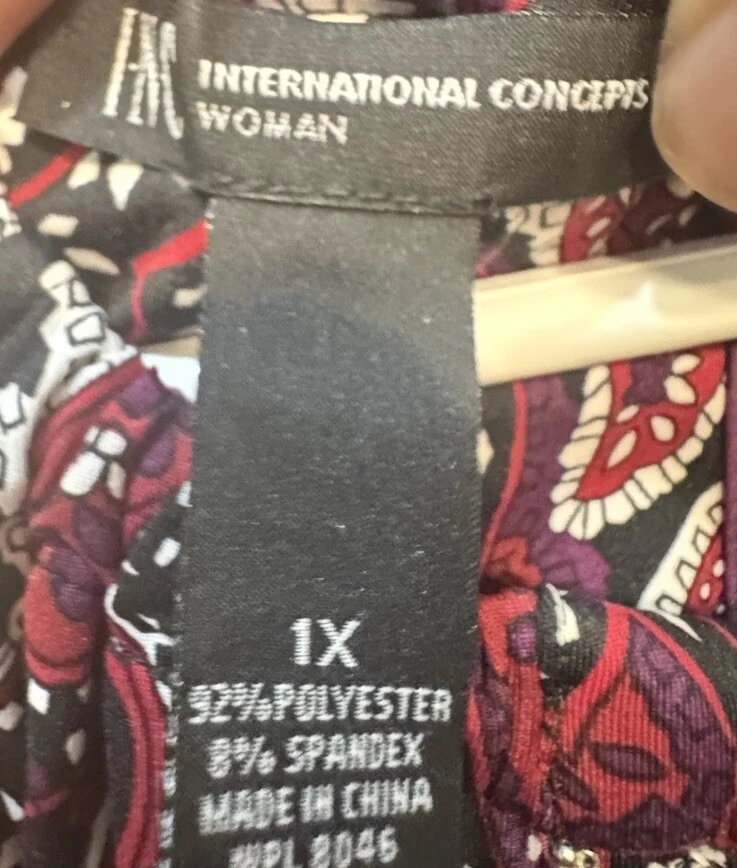 INC женщин Jewel шеи мини Shift платье блестящий черный бордовый пейсли размер 1 X - Изображение 3 из 4