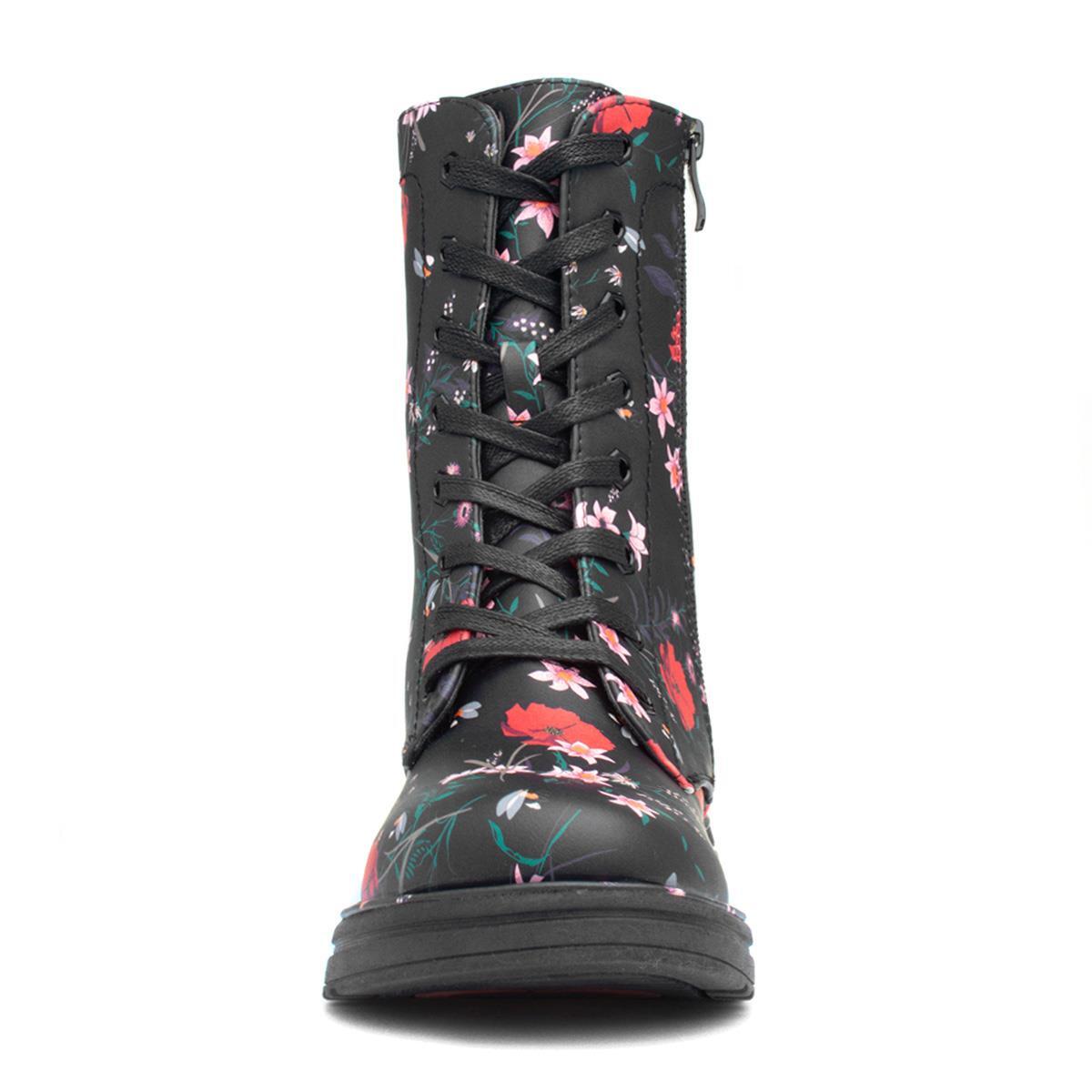 Heavenly Feet Women's Boots Black Flower Print Lace Up Ankle