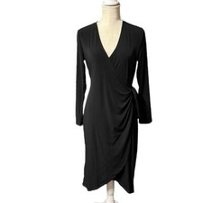 NWT Joe Fresh Nordstrom Long Sleeve Midi Faux Wrap Dress Black Womens M