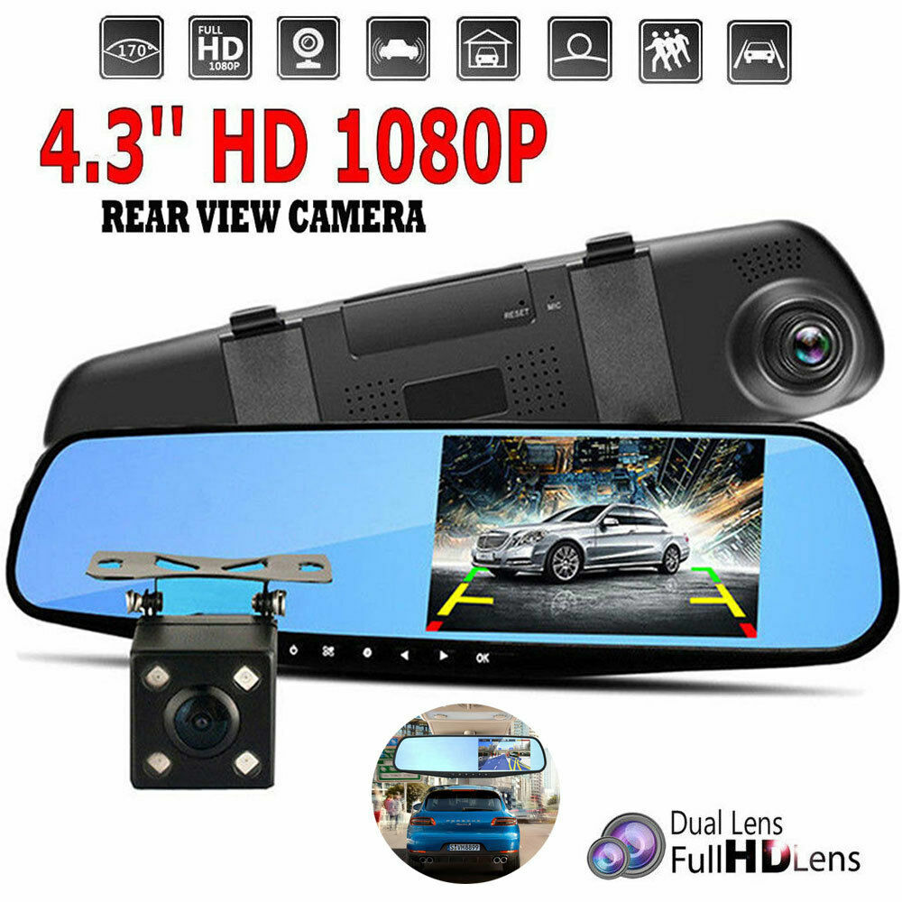 Car 1080P Dual Lens Auto DVR Mirror Dash Cam Recorder+Rear View Backup Cam