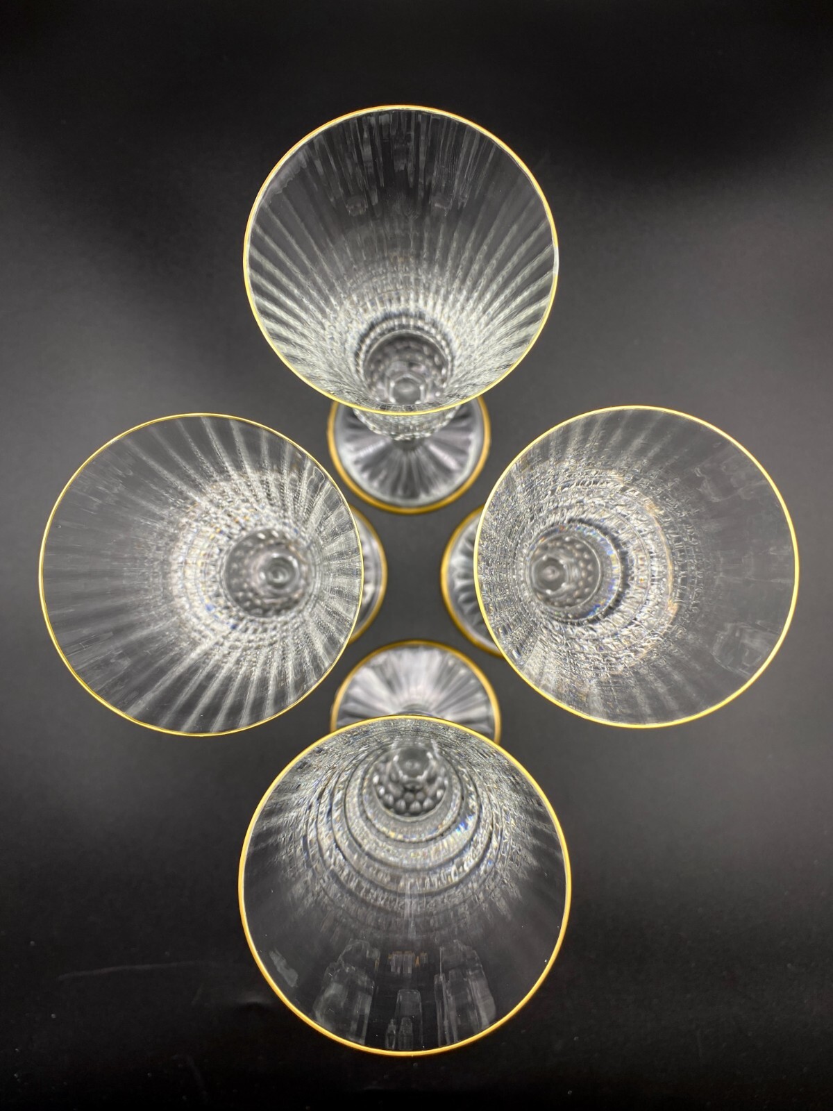 St Louis Apollo Gold 7 3/8" Fluted Champagne Glasses from France: Lot of 4