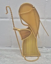 Winter Holiday Shephard Figurine Statue Glass Gold Walking Cane Angelica Hallo