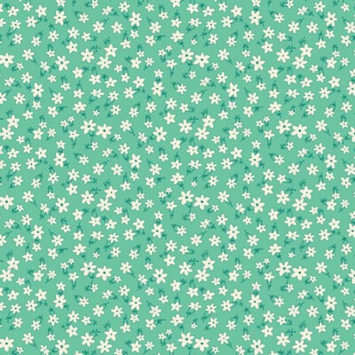 AUNT GRACE GARDEN VARIETY AQUA STAR FLOWER 1930s REPRO FEEDSACK FABRIC HY