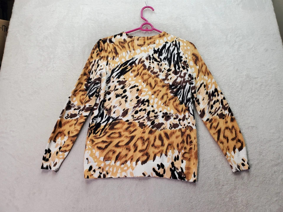 Cárdigan Suéter Mujer Laura Scott Mediano Amarillo Marrón Estampado Animal Botón Frontal Foto 2 de 4