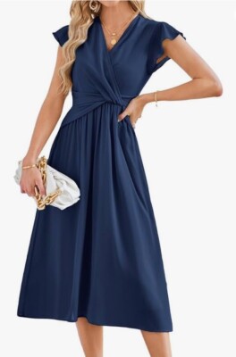 JASAMBAC Damen Kleid blau Chiffon ärmellos Größe L