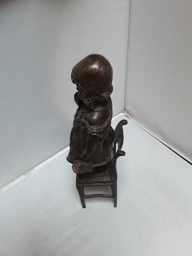 VINTAGE MENE FRENCH BRONZE SCULPTURE NAUGHTY GIRL STANDING ON CHAIR 1 SHOE OFF - Picture 4 of 8