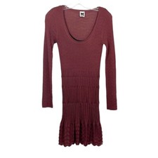 Missoni Red Knit Chevron Long Sleeve Scoop Neck Dress Merino Wool Blend Size 4