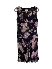 Talbots Women Dress Flow Skirt Pure Silk Black/Multicolor Floral Size4 NWOT