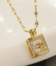 Cubic Zirconia Purfume Bottle Pendant Necklace Yellow Gold