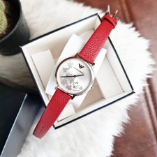 New Authentic Emporio Armani Women's Red Leather Strap Watch - AR11114