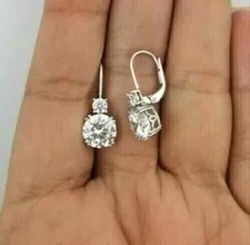 2Ct Round Cut Simulated Diamond Women Drop Dangle Earring 14k White Gold Plated