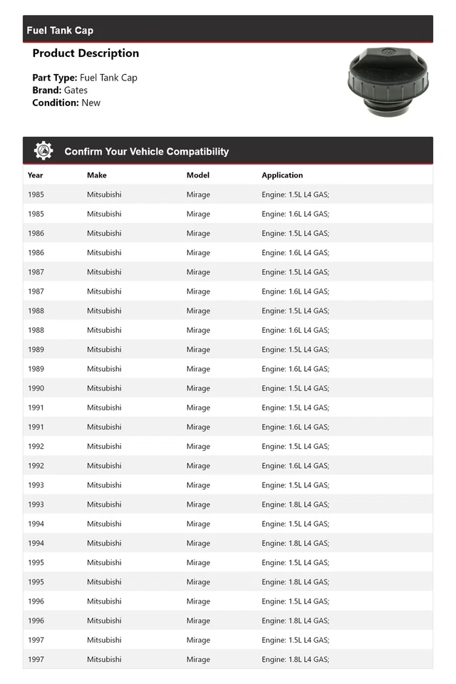 Крышка топливного бака ворота для Mitsubishi Mirage 1985-1997 годов выпуска 1986 1987 1988 1989 1990 годов выпуска - Изображение 2 из 4