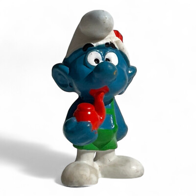 Smurf Zipline Smoking Pipe Figure - PEYO - Vintage Smurf Toy 1970
