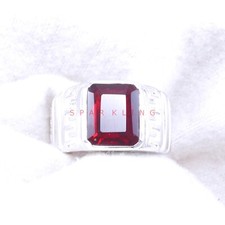 Garnet Emerald Cut Gemstone With 925 Sterling Silver Ring For Men's E520