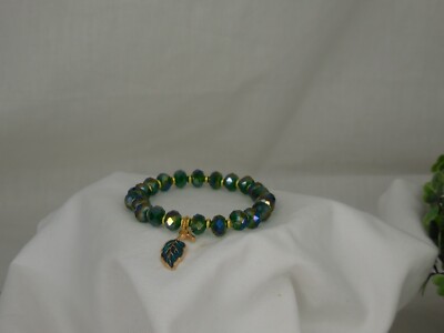 Armband  facettierte Glasrondelle AURORA BOREALIS + emaillierter Anhänger .424.9