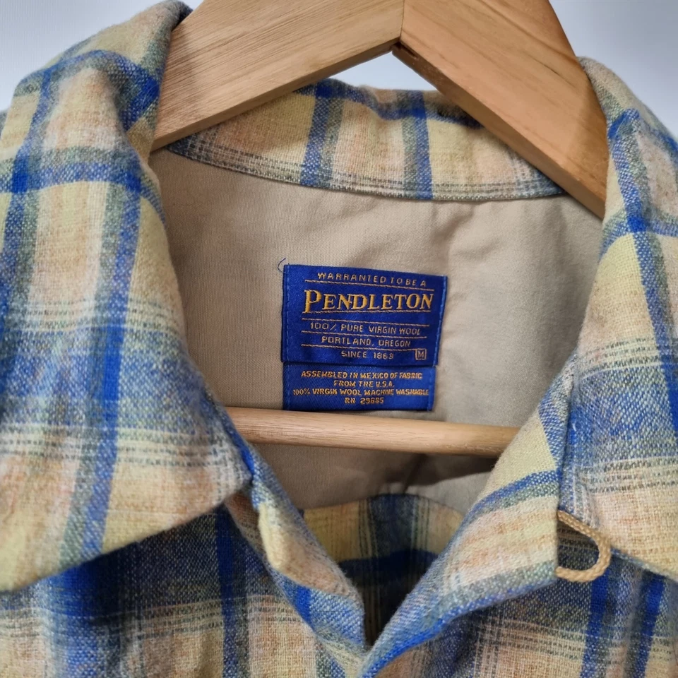 Винтажный Pendleton доска рубашка размер M клетку шерсти петля воротник клапан синий желтый - Изображение 4 из 4