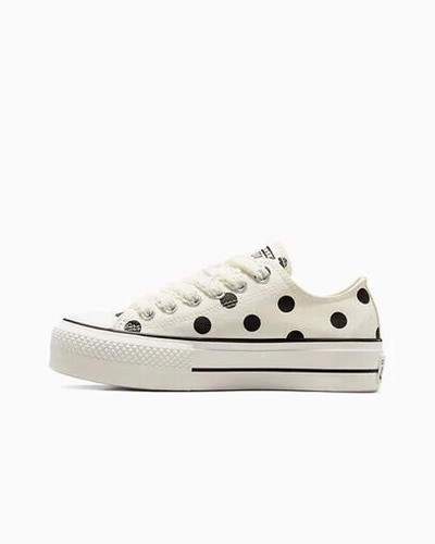 Women Converse Chuck Taylor Lift Platform Shoes Size 8 White Black Polka Dots - Picture 2 of 21