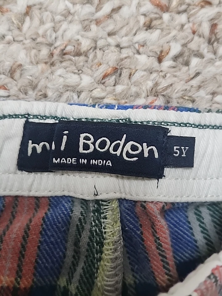 Pantalones cargo Mini Boden 5Y juveniles gris verde azul franela a cuadros cordón elástico Foto 2 de 4