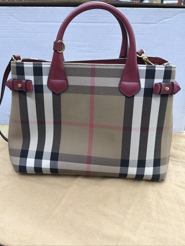 Burberry Banner Medium House Check Canvas and Leather Handbag 