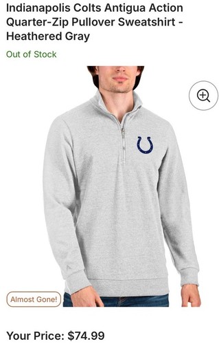 Antigua NFL Indianapolis Colts Ropa Activa Manga Larga Cuarto Cremallera Gris Talla-2XL - Imagen 3 de 7