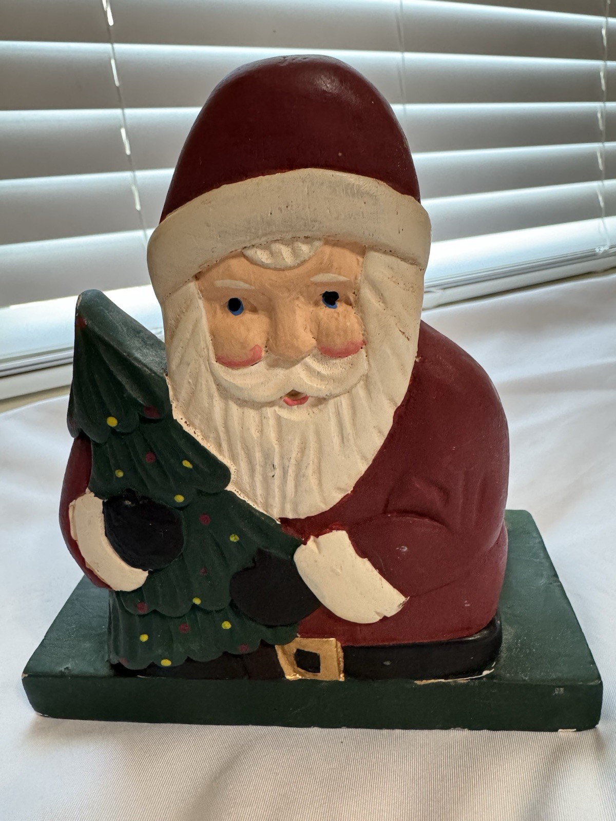 Vintage Faulk Art Santa Napkin Or Card Holder Hand Painted / See Pics Please