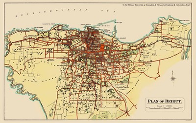 Historic Map - Beirut Lebanon - Palmer 1851 - Vintage Wall Art