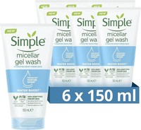 Simple Water Boost Micellar Facial Gel Wash Cleanser Makeup Remover 150ml X 6