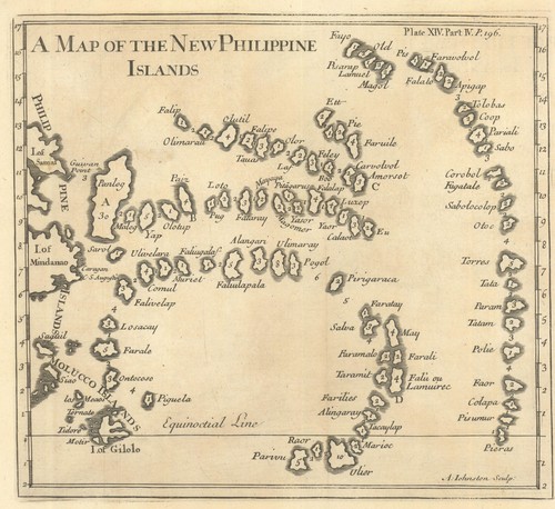 A Map of New Philippine Islands—Palau—Carolines—Micronesia—Andrew Johnston 1721