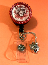 Animal Tiger White 1 Id badge holder retractable alligator clip