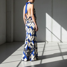 CRISTINAEFFE Maglia Donna Abito M It 44 US 8 Blu da Geometrico Seta Maxi