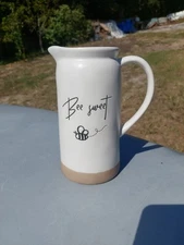 Bee Sweet Pottery Pitcher Neutral Colors 9"