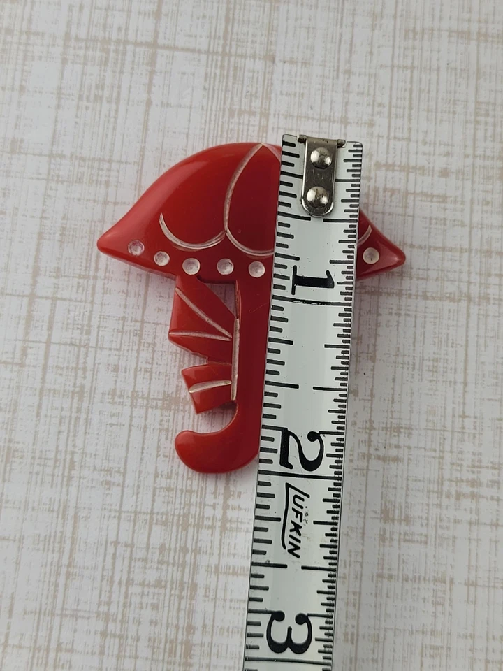 RARE Vintage Carved Cherry Red Bakelite Umbrella With Bow Snap Button Tested + - Image 4 of 4