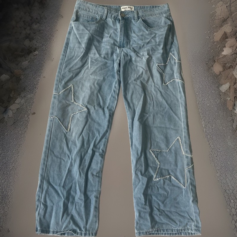 GoGo Jeans Sz 13/31 Star Applique Wide Leg Blue Denim Y2K