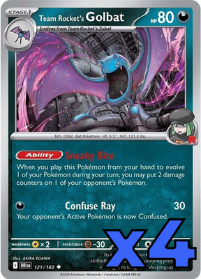 4x Team Rocket's Golbat 121/182 Sv10: Destined Rivals PLAYSET x4 - Pokemon TCG