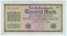 1922 Germany 1000 Mark 333609 Reichsbanknote Paper Money Banknotes