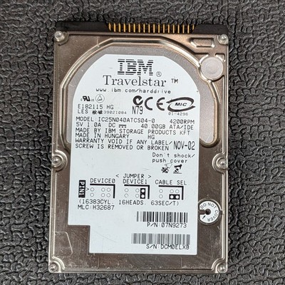 IBM Travelstar 40GB 2.5'' IDE Hard Drive - IC25N040ATCS04-0 - TESTED