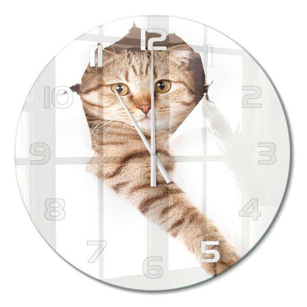 Runde Dekorative Glas-Wanduhr Aus GehäRtetem Glas Katze WeißE Zeiger Fi60 Cm-image