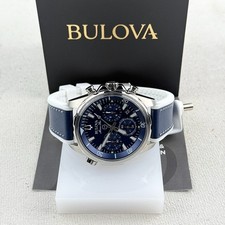 Bulova Men's Marine Star 96B287 Chronograph Blue Dial Silicone Quartz Watch